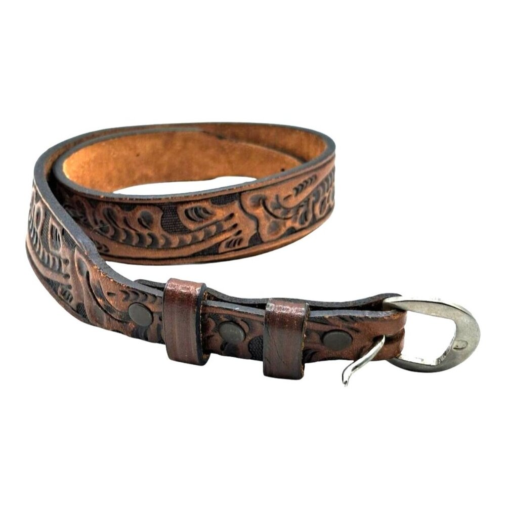 Vintage Circle S Western Tooled Leather Ranger Belt Size 32 Floral Oak Unisex